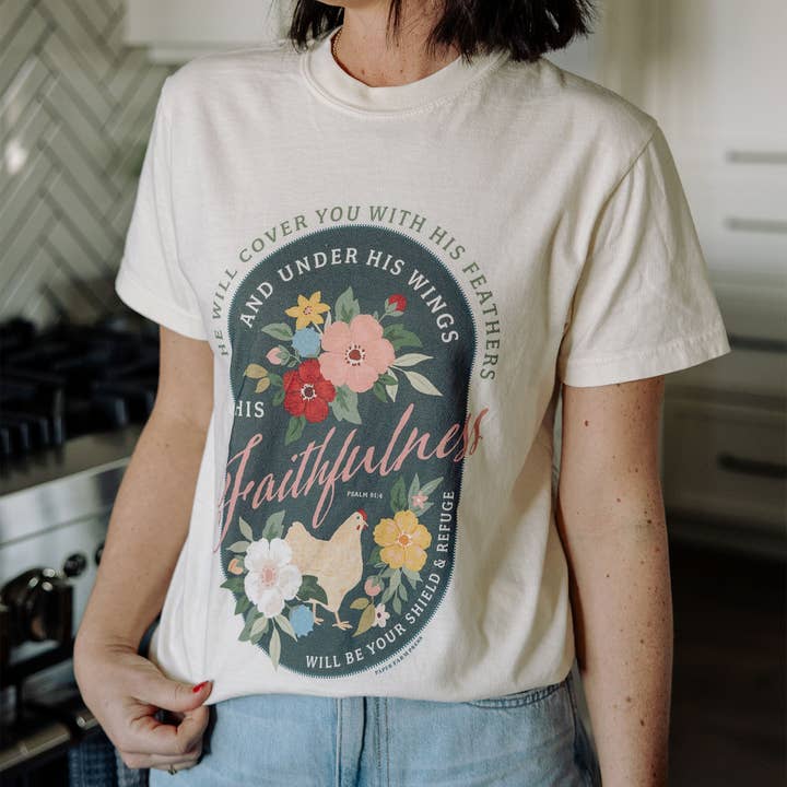 Chicken Faith Tee - Ivory for wholesale by Paper Farm Press