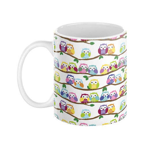 Sharptooth Snail - Wholesale Koffiemok - Kleurrijke koffiemok met uilen op takken1