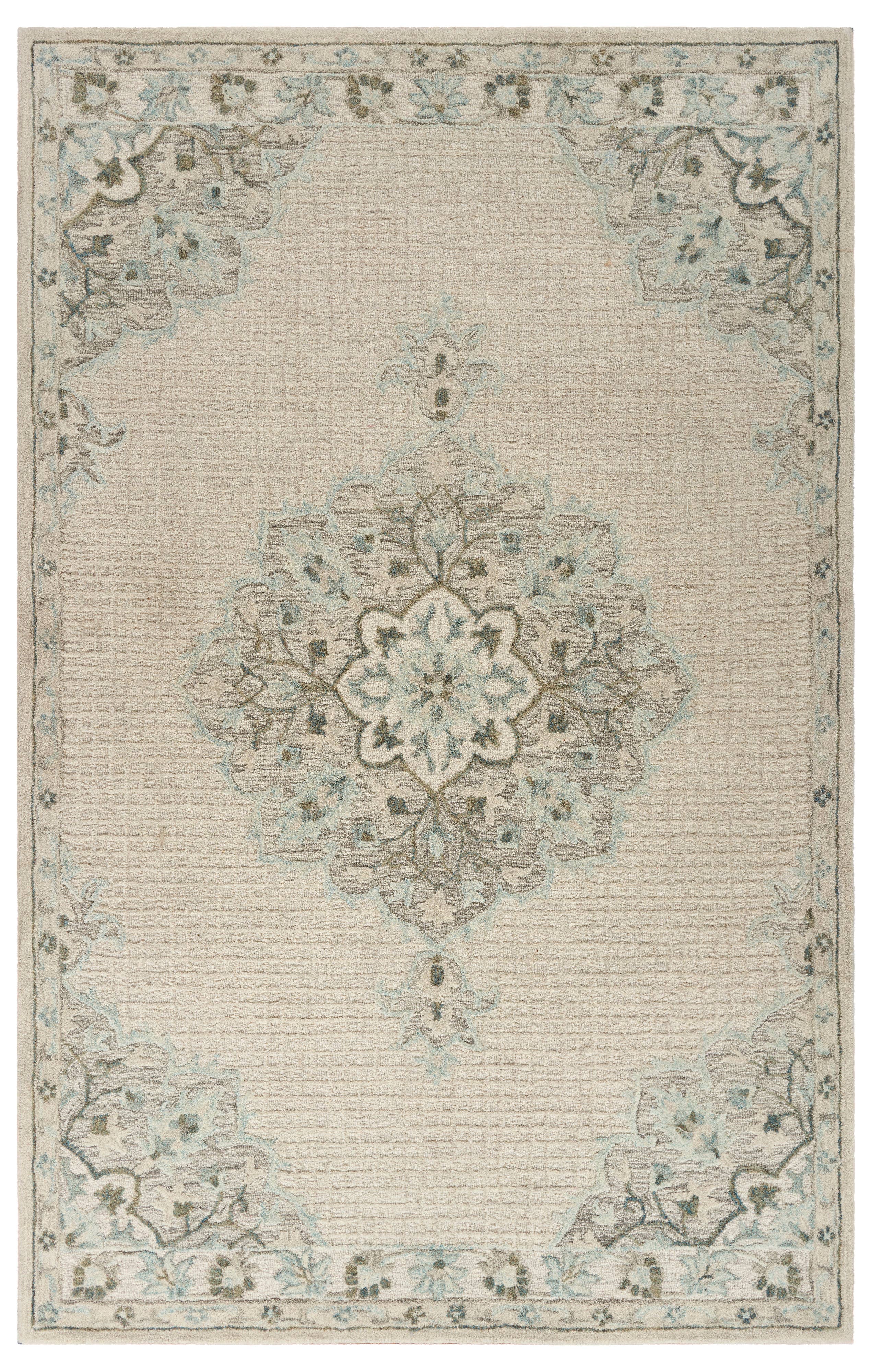 Beige Blue Artisan-Made Wool Area Rug – Medallion Pattern for wholesale on Faire2
