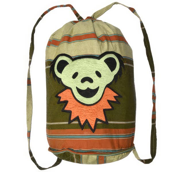 Grateful Dead Bear Face Hand Embroidered Drawstring Backpack for wholesale by Gypsy Rose