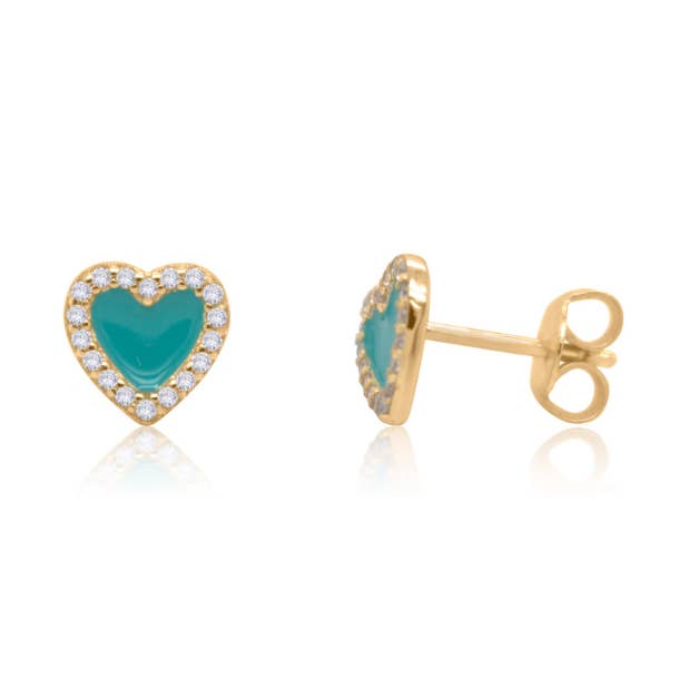 Turquoise Halo Heart Studs for wholesale by Aurora Jewels