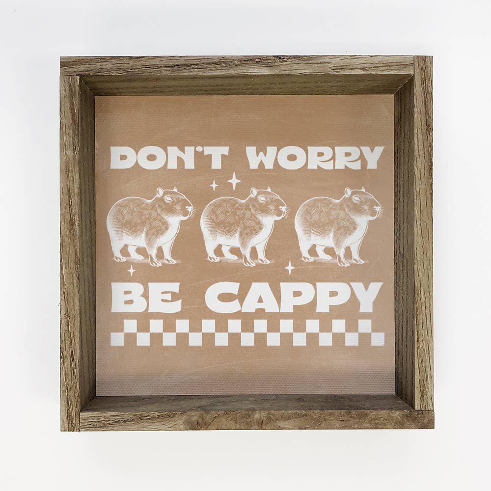 Hangout Home - Wholesale Wall Sign - Don't Worry Be Cappy - Funny Animal Canvas Art - Wood Framed