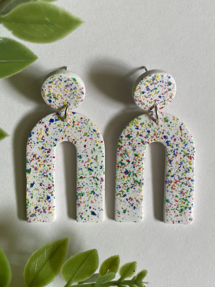 Rainbow confetti polymer clay dangles for wholesale by Dangles by Angles