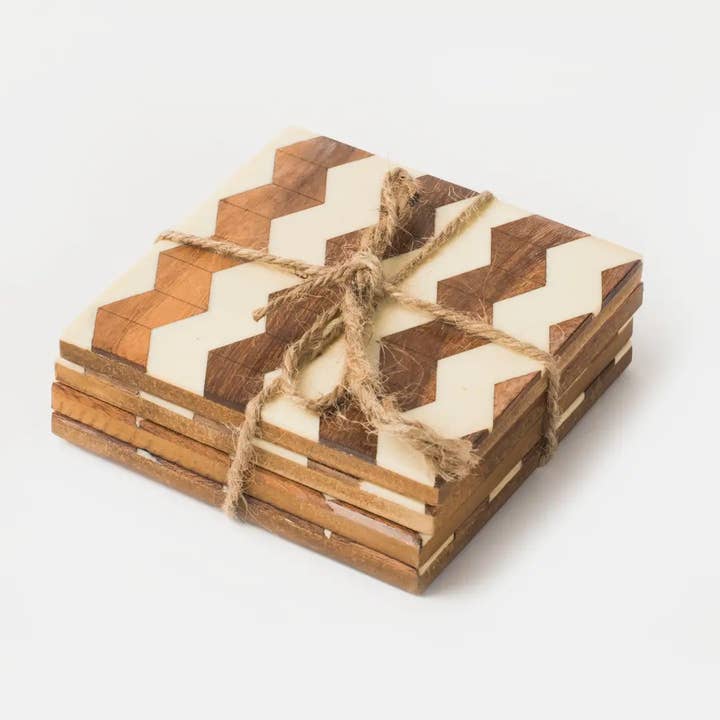 Marquewood Chevron Coasters for wholesale by Mela Artisans