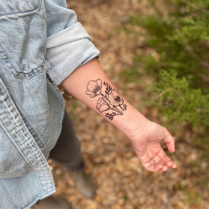 NatureTats - Wholesale Temporary Tattoo - Golden Poppy Temporary Tattoo6