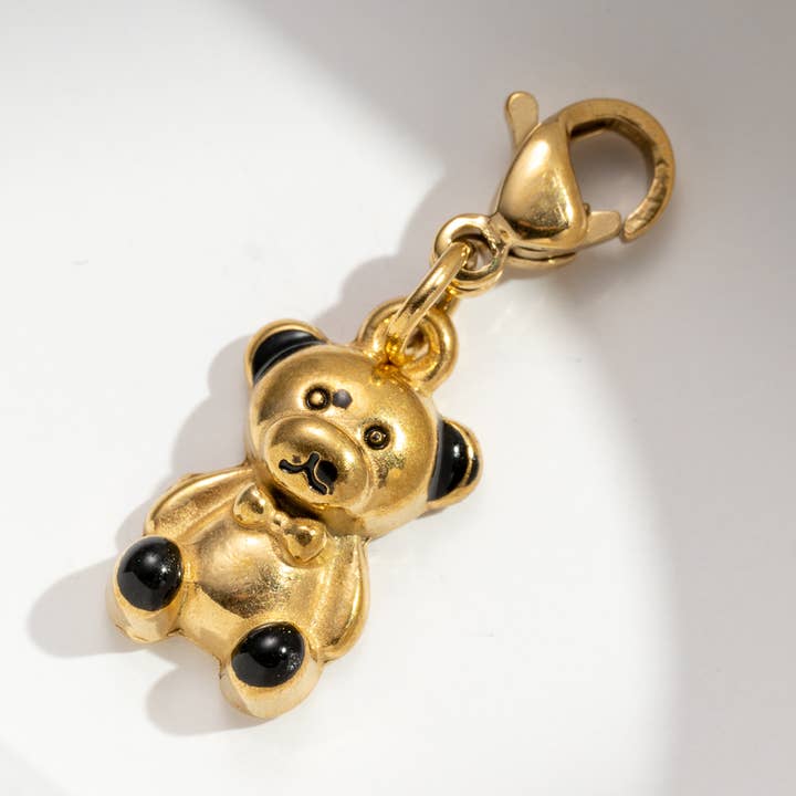 COSMOS - Wholesale Individual Charm/Pendant - Golden bear cub charm in steel, soft, chic, playful0