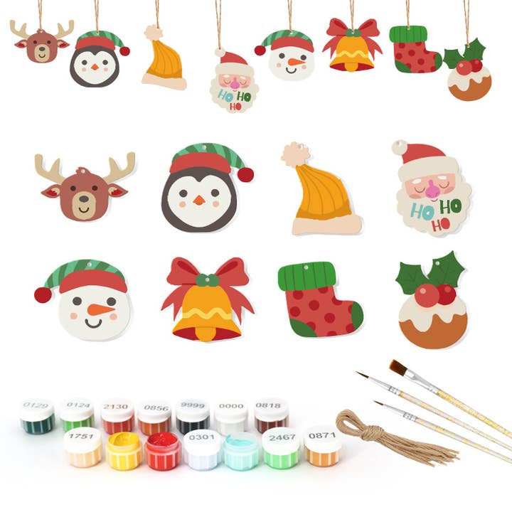 Paint Your Numbers - Wholesale DIY Craft Kit - Holiday Friends Paintable Ornaments