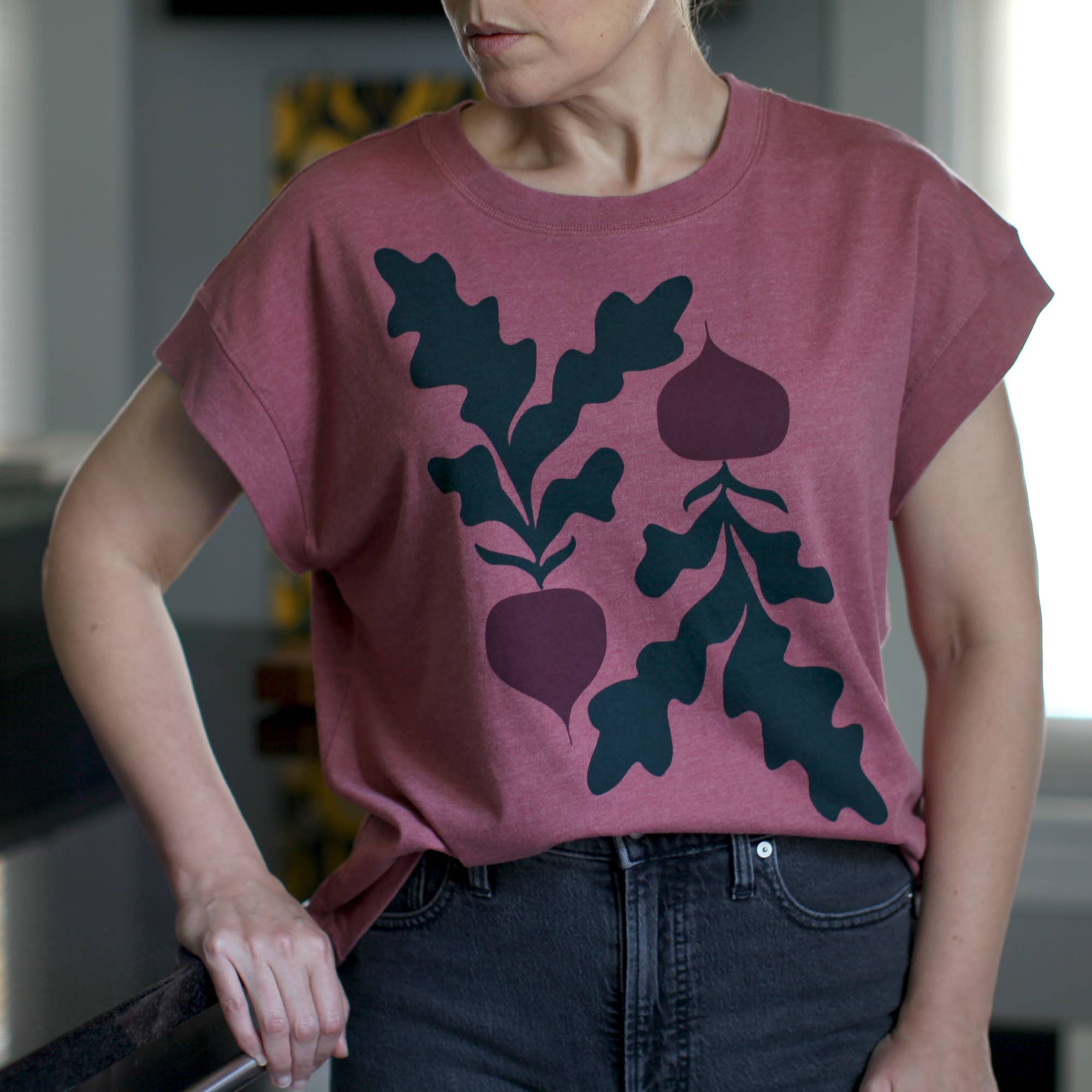 Blackbird Supply Co. - Wholesale Screen Printed T-Shirt - Women's - Red Beets Farmers Market Vegetables Loose Fit Boxy Tee Rouge5