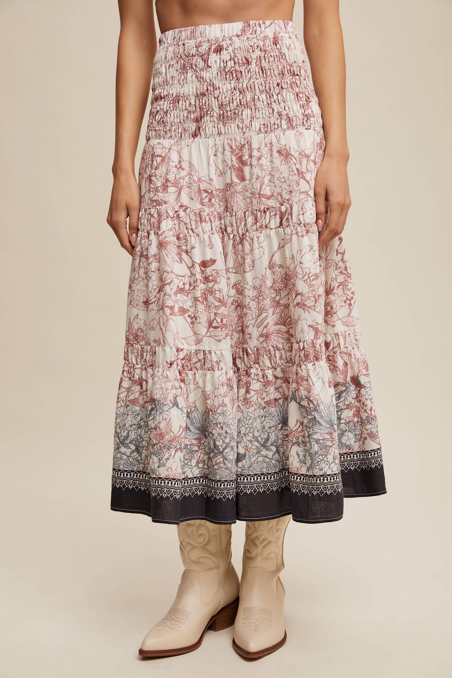 Listicle - Vente Jupe – femme - Jupe longue bohème convertible à smocks & robe bustier2