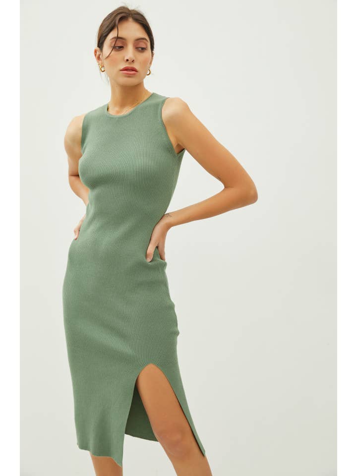 Be Cool - Wholesale Dress - Women's - LEG SLIT BODYCON RIBBED KNIT MIDI DRESS5