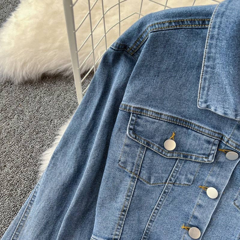 BLUE Cropped Denim Jacket and High-Rise Shorts Set for wholesale on Faire9