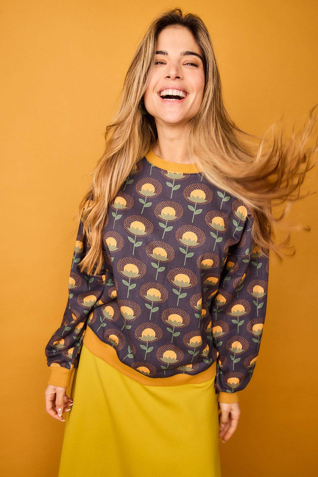 Smile – Sweatshirt - Mulher por atacado – Camisola Fruto Flor Amarelo