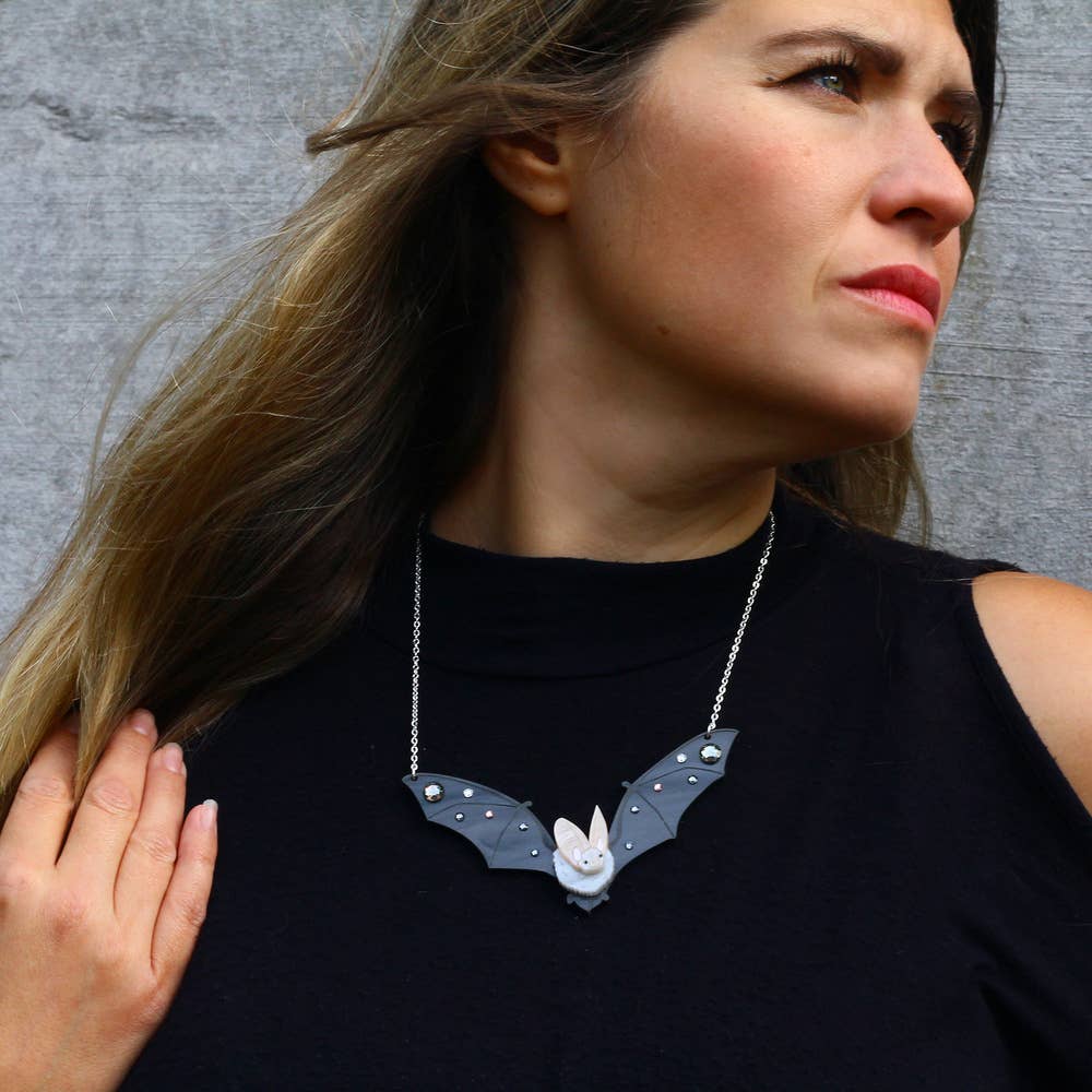 Black Grey Long-Eared Bat Necklace for wholesale on Faire1