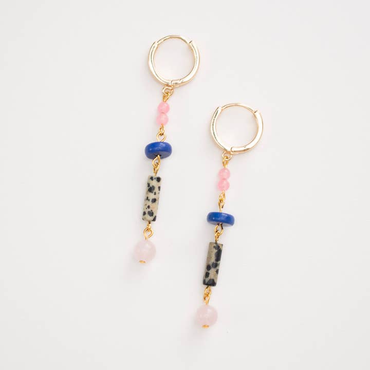 EARTHSHINE EARRINGS #2 | Huggie Hoops with Long Charms for wholesale by CleverlyCo.