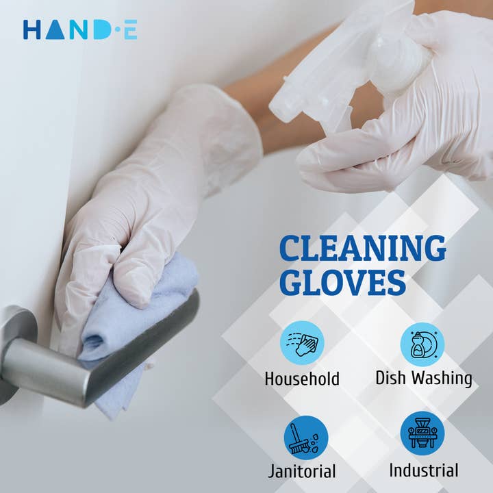 ShopHomeMed - Wholesale Cleaning Gloves - Hand-E Nitrile Gloves, 100 Count, White