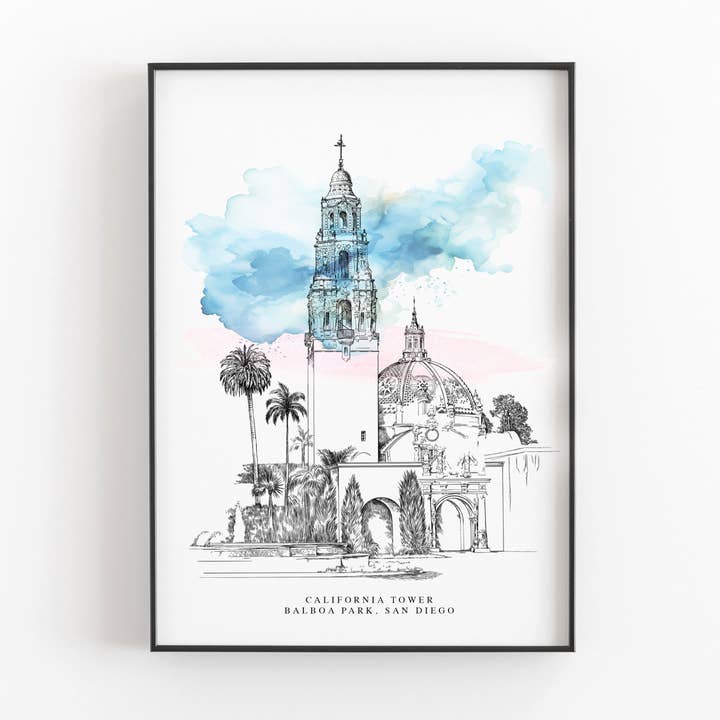 Balboa Park California Tower Art Print – Architectural Landmark Illustration – Museum Store Fine Art – San Diego Historic Wall Decor for wholesale by ArteCart