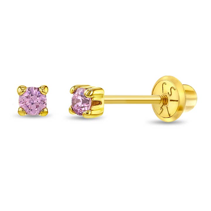 14k Gold 4 Prong CZ Solitaire 2-3mm Baby / Toddler Earrings for wholesale by In Season Jewelry