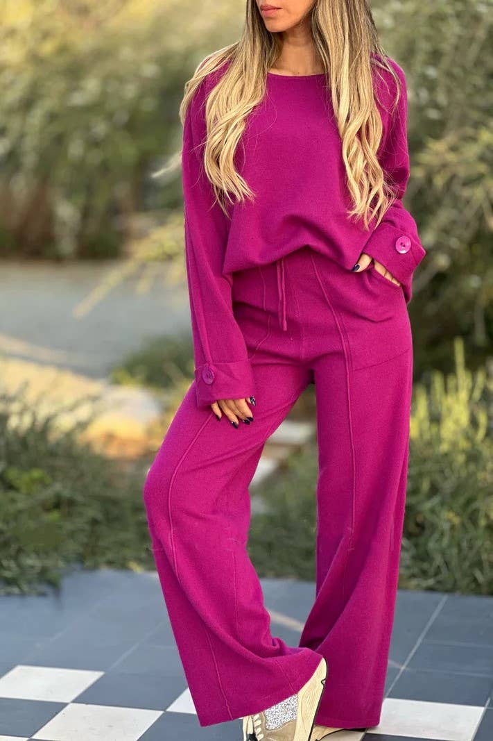 Rosa Clothing - Wholesale Top & Pant Set (NOT Loungewear) - Women's - Solid R-Neck Long Sleeve Tee Loose wide leg Set0