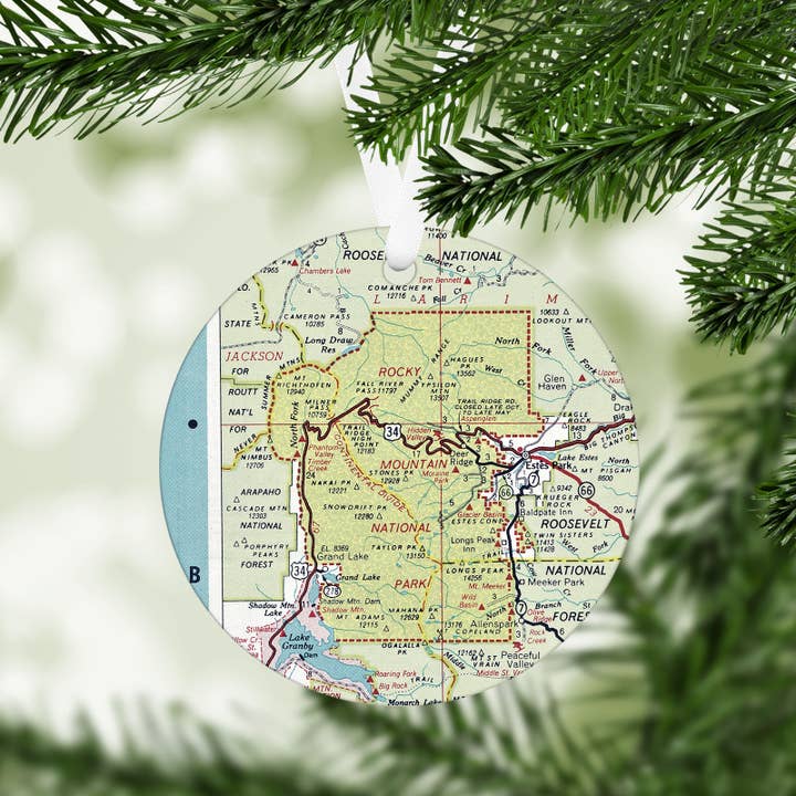 Rocky Mountain National Park Colorado Map Christmas Ornament for wholesale by Daisy Mae Designs