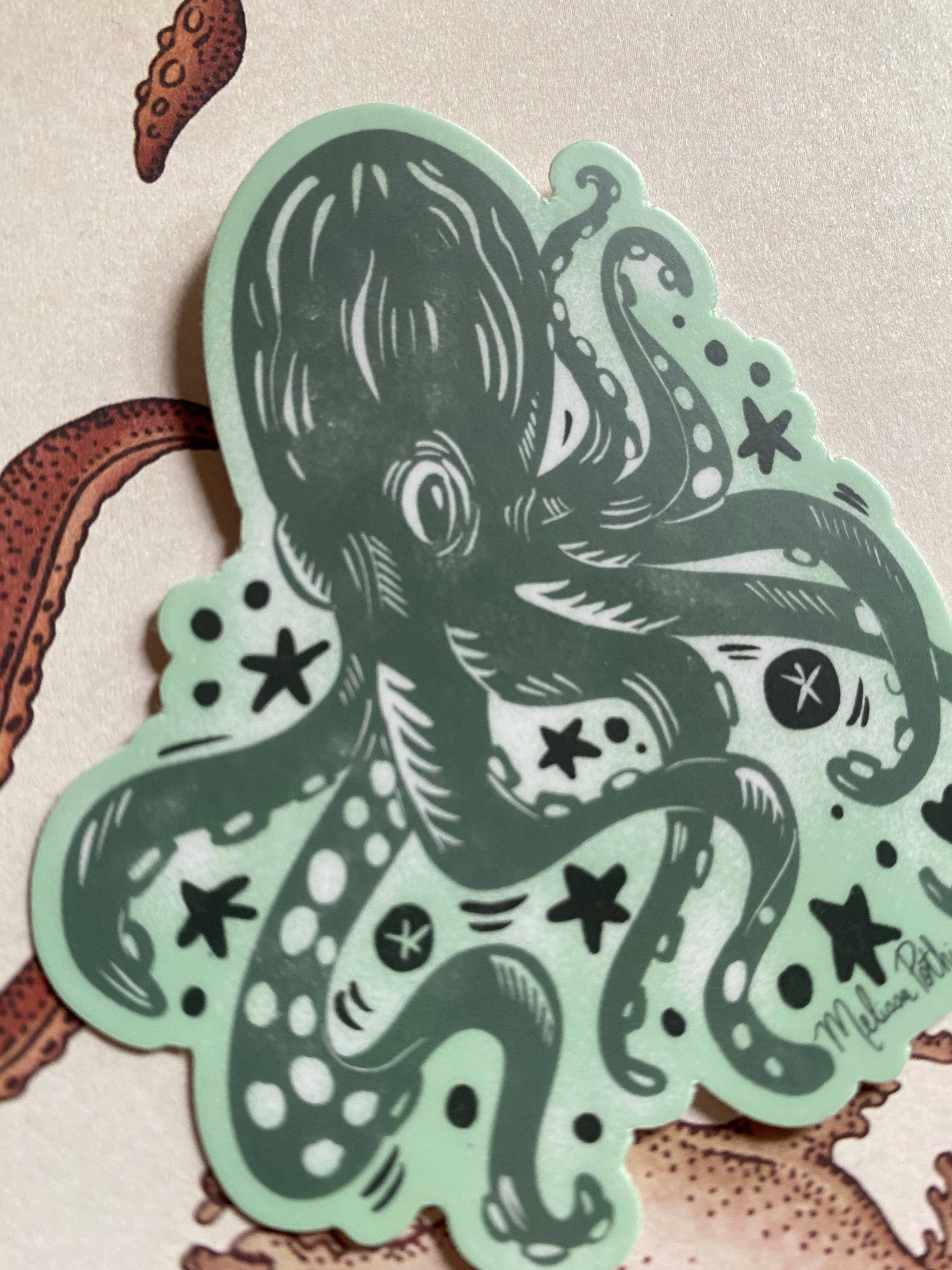 Melissa Pothier Art - Wholesale Sticker - Octopus Sticker, Sea Creature, Beach Shop, Coastal, Seaside1
