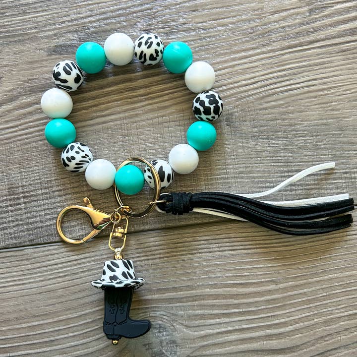 JILLIAN INK LLC - Wholesale Keychain Bracelet - Hat and Boot Silicone Beaded Western Wristlet Keychain