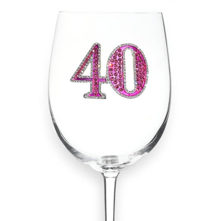 The Queens' Jewels® - Wholesale Wine Glass - 40th Birthday Jeweled Stemmed Wine Glass