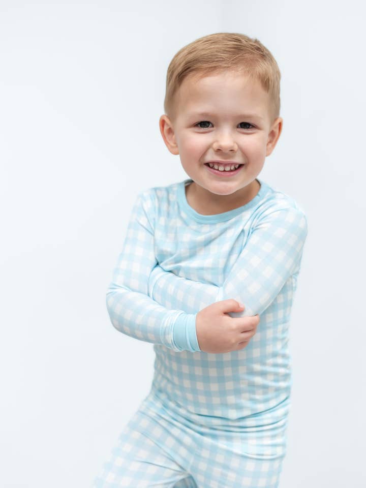 Gracie's Closet - Wholesale Sleepwear Set - Kids - Blue Gingham 2-Piece Toddler Bamboo Set2