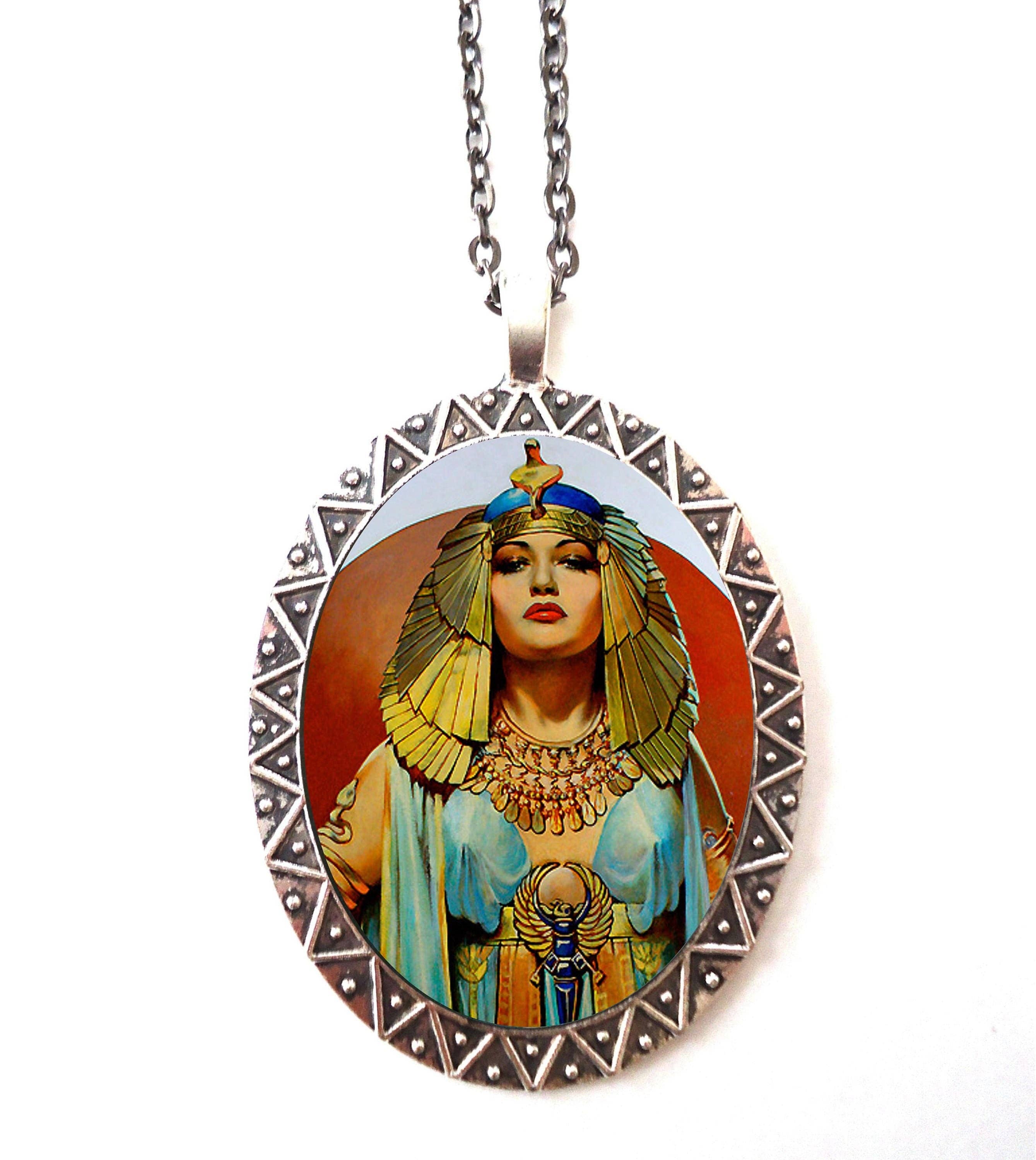 FringePop - Wholesale Pendant/Charm Necklace - Art Deco Cleopatra Necklace Pendant Silver Tone - Flapper 1920s Jazz Age Roaring 20s Egyptian0