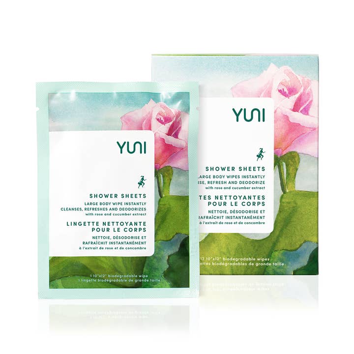 YUNI Rose Cucumber Shower Sheets Large Body Wipes Box of 12 for wholesale by YUNI Beauty