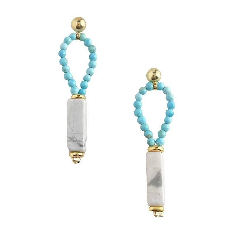 Otterware - Vente Boucles d'oreilles pendantes - Boucles d'oreilles créoles en perles de semence : goutte en howlite, tige en argent sterling6