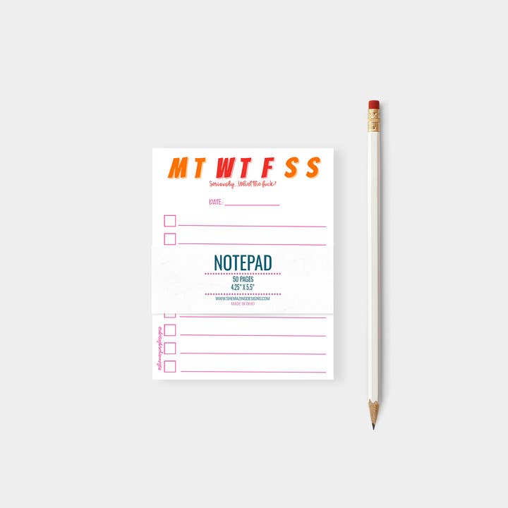 Funny, Swear Notepad | WTF-Days of the Week - 4.25" x 5.5" for wholesale by Shemazing Designs