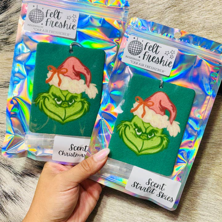Bizzz Designs - Wholesale Car Freshener - Women's - Grinchmas Cheer Felt Freshies - Christmas Car Air Fresheners