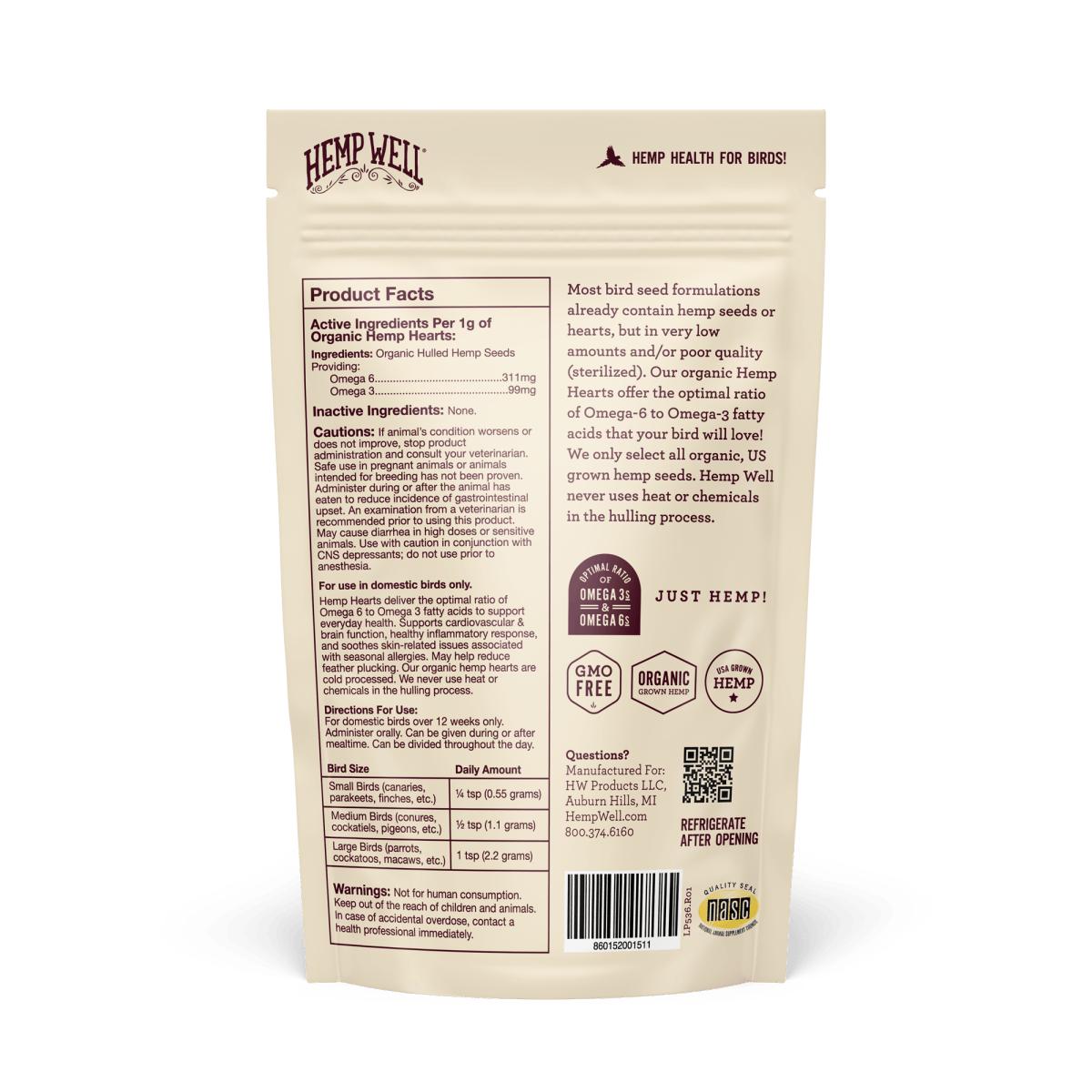 Hemp Well - Wholesale Pet Food - Not Cat/Dog - Hemp Well Bird Hemp Hearts6