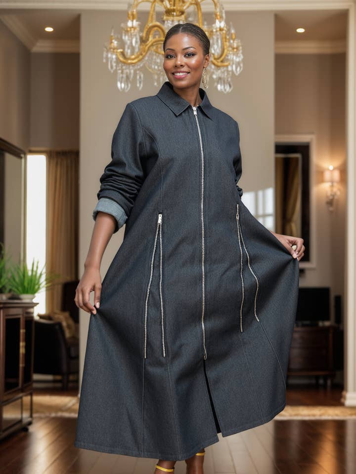 25057- Kvinnors ankellång dragkedjeförsedd jeansklänning för wholesale av KaraChic