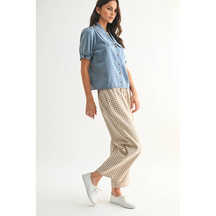 DENIM BUTTON-UP BLOUSE / WL25-11283 for wholesale on Faire2