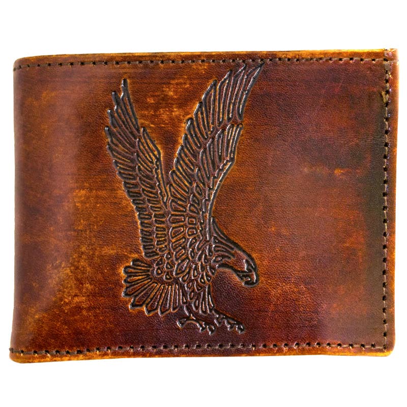 Western Express - Wholesale Wallet - Men's - USA-Made Antiqued Leather Bifold Wallet with Eagle Emboss0