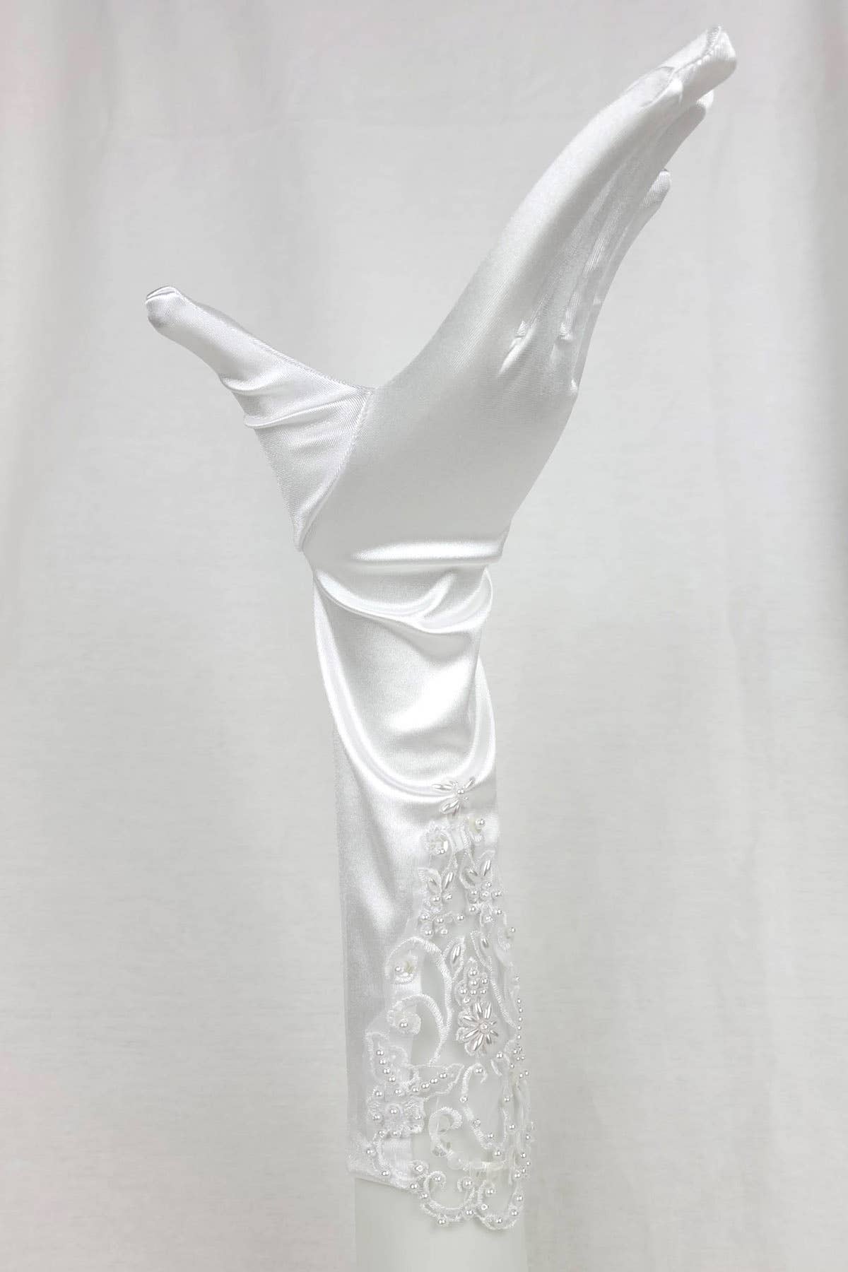 Chicas - Wholesale Gloves – Women's - Pair of Long Satin Gloves With Lace and Pearls G4388BL7