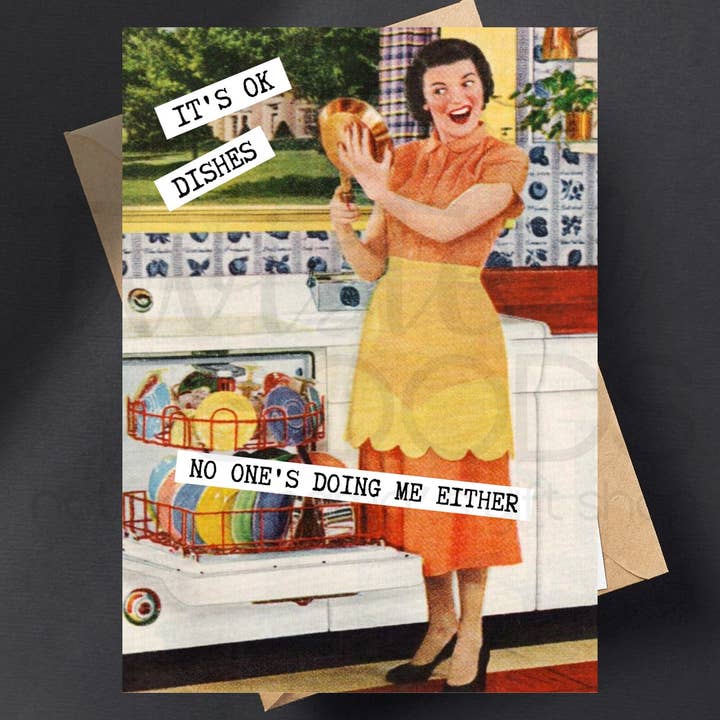 TwistedGoods - Wholesale Birthday Card - Don't Worry Dishes Vintage 50s MCM Housewife Funny Sexy Card