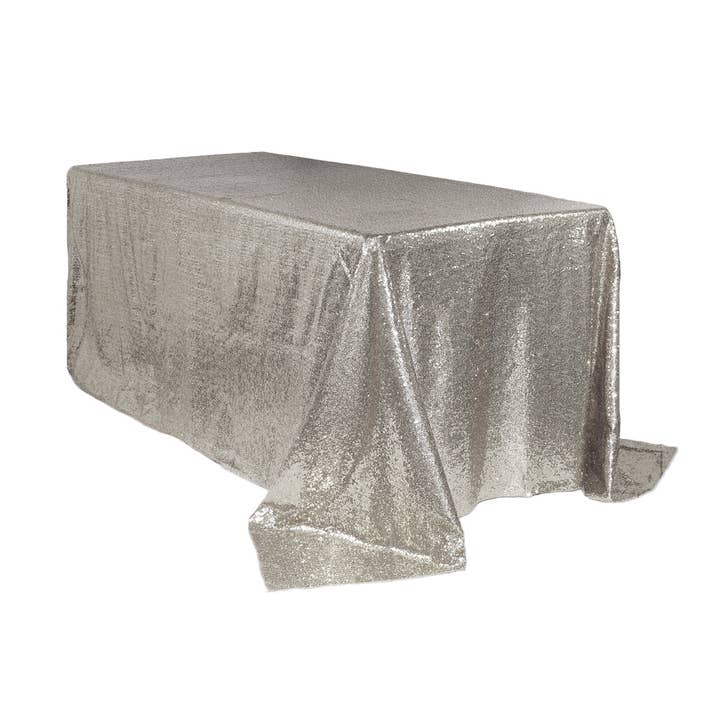YOUR CHAIR COVERS - Wholesale Tablecloth - 90 x 132 inch Glitz Sequin Rectangular Tablecloth Silver0