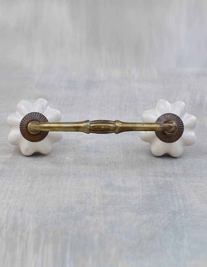 KNOBCO - Wholesale Knob/Pull - Handmade Cream Colored Flower Ceramic Kitchen Cabinet Pull0