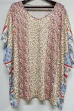 UNISHE - Wholesale Blouse - Women's - Color Block Patchwork Leopard Floral Bat Wing Sleeve Blouse2