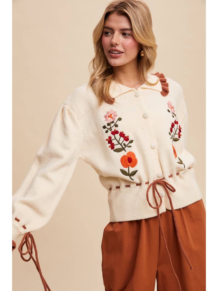 Listicle - Vendita all'ingrosso Cardigan - Donna - Cardigan Maglione Ricamato a Fiori16