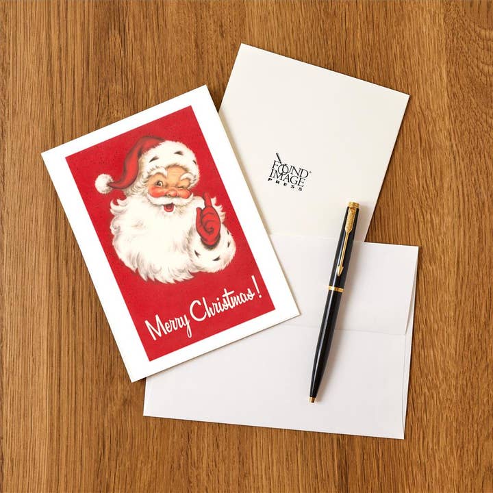 Found Image Press - Wholesale Stationery/Notecard Set - Greeting Card MC-362 Merry Christmas. Winking Santa Claus1