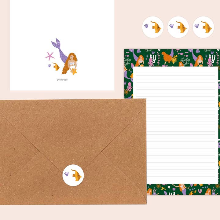Graphijoy - Wholesale Stationery/Notecard Set - Mermaid letterpaper2