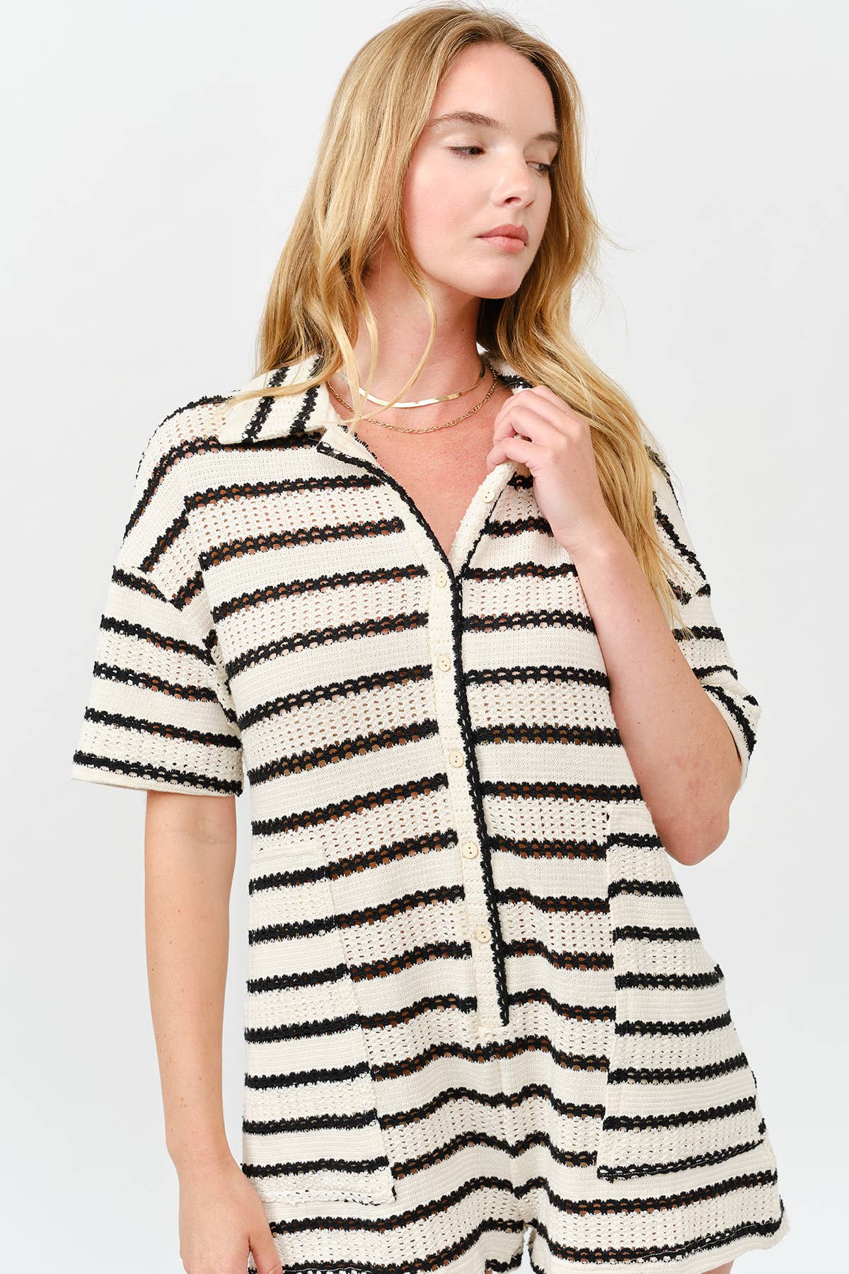 ILLA ILLA - Wholesale Romper - Women's - Slouchy Striped Crochet Romper0