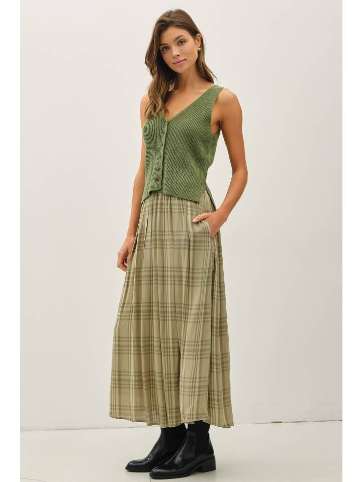 Be Cool - Wholesale Skirt - Women's - PLAID PRINTED PLEATS MIDI SKIRT 2