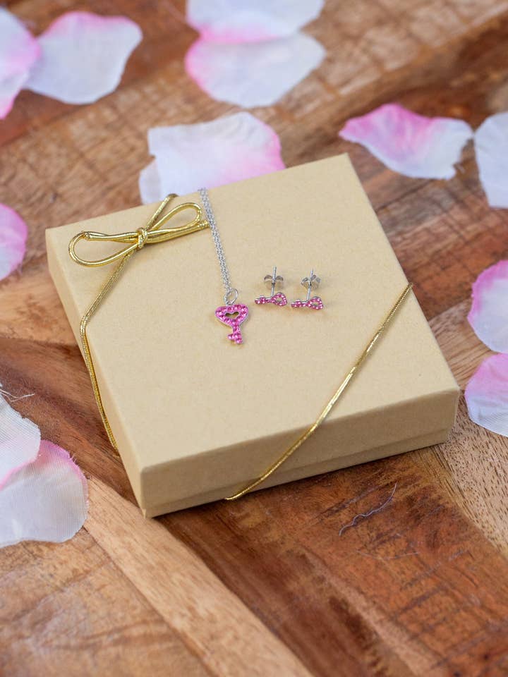 Open Heart Key Crystal Sterling Silver Stud Earrings for wholesale by Annie and Sisters