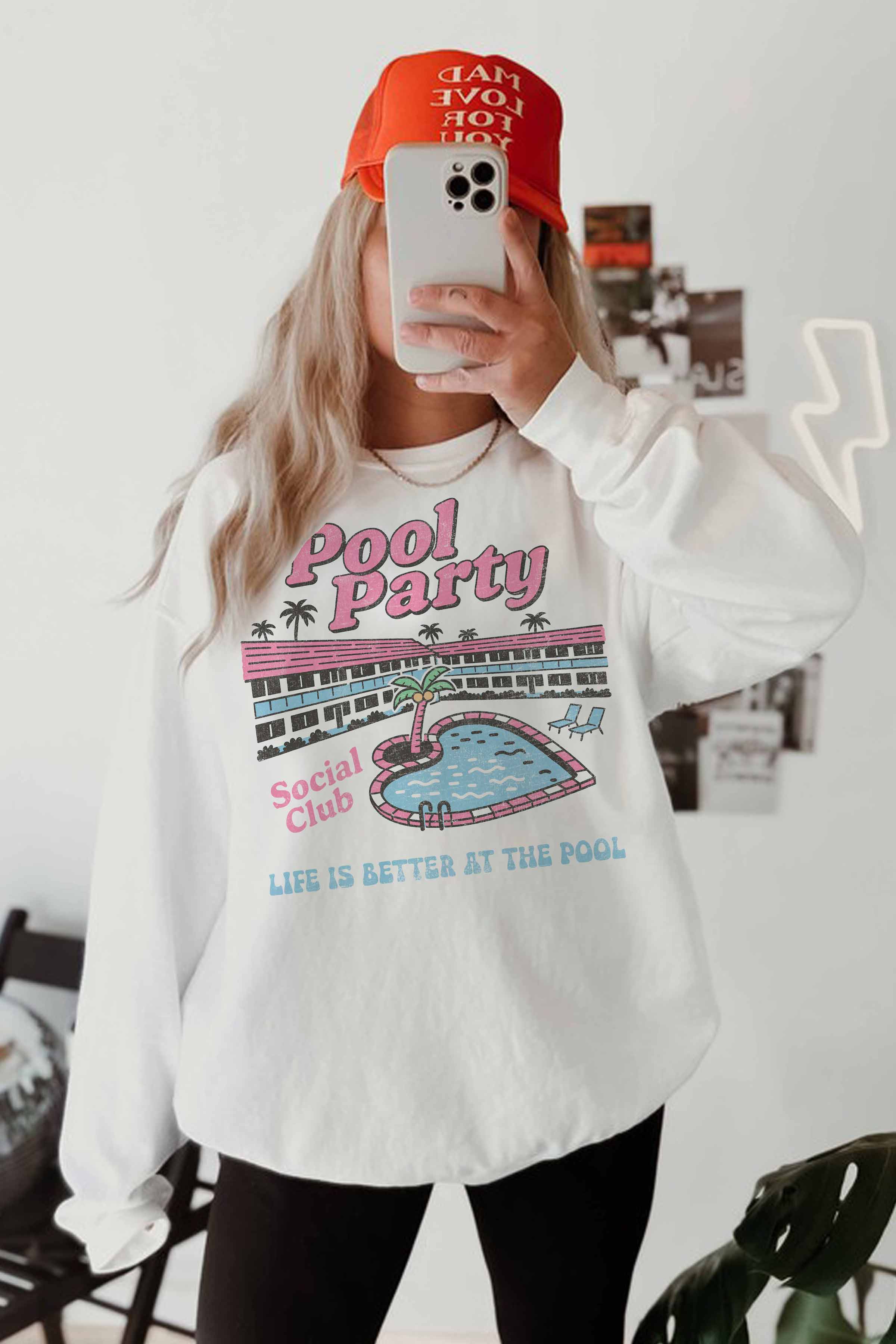 GOOD DAY STREET – Engroshandel Grafisk Sweatshirt - Dame – [G2003X-OSS]-POOL PARTY OVERSIZED SWEATSHIRT1