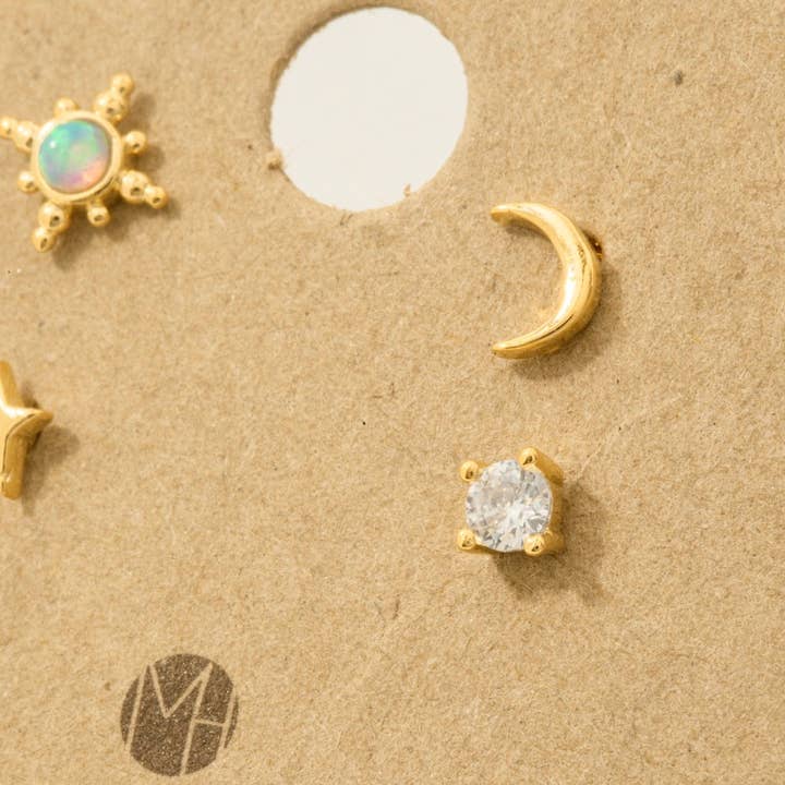 Fame Accessories - Wholesale Stud/Post Earrings - Gold Dipped 4Pc Star Moon Stud Earrings Set2