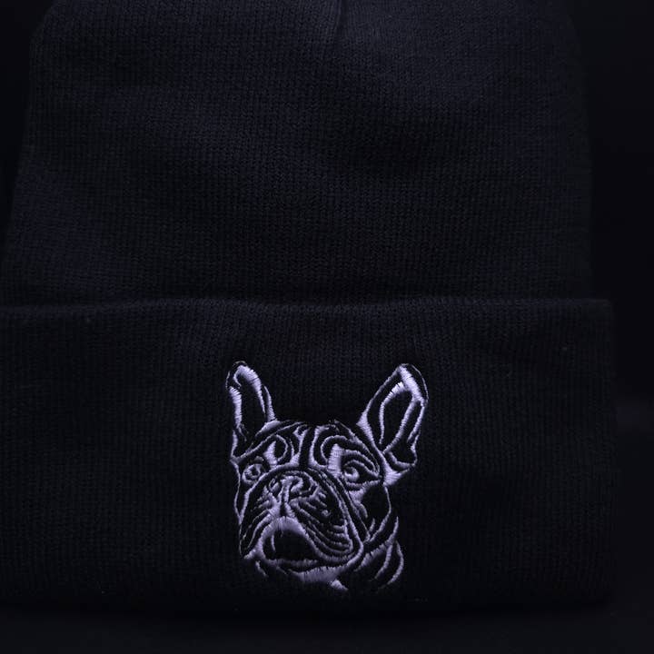 Gorro de Punto Acrílico para Adulto Bordado con Bulldog Francés para venta al por mayor de El Wicked Wardrobe